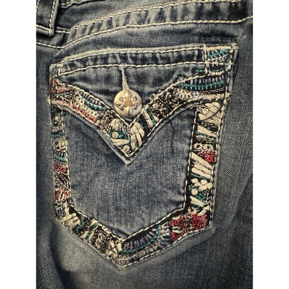 Miss Me Mid Rise Boot Embroidered Sequined Denim Jeans W sz 29 Y2K Vintage - Picture 1 of 16